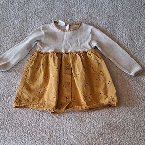 Zara Mustard and Cream Kids Casual Dress